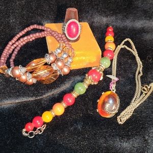 Jewelry Lot - Costume Ring Size 7, bracelets and pendant necklace.